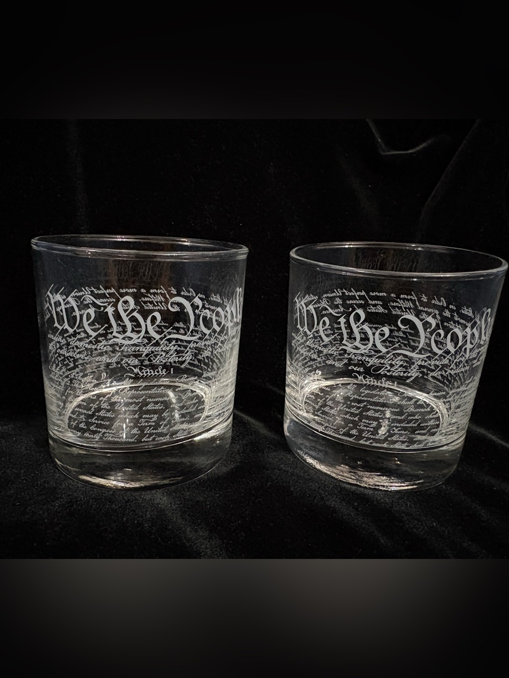 Set of 2 Clear Glass Tumblers 10 oz “We The People” Etched Whiskey Glasses